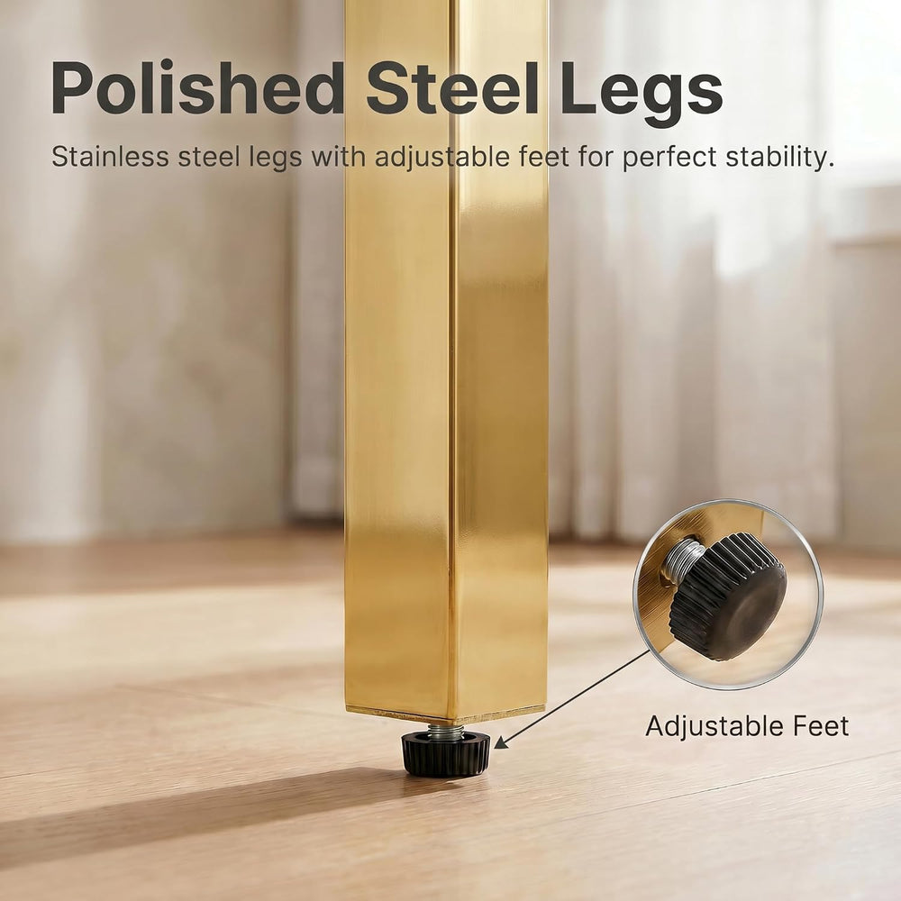 Upholstered Dining Bench with Back, Black, Gold Finish Steel Legs | Tufted Lo...