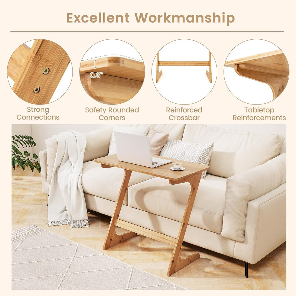 Giantex Bamboo TV Tray Table Set of 2, Z Shaped Sofa Side Table for Eating Sn...