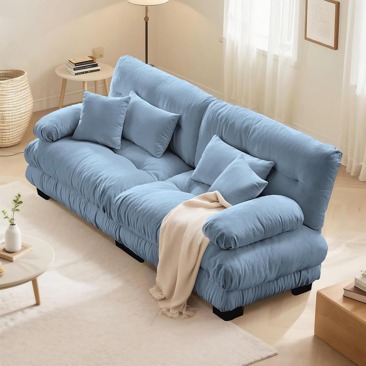 Modern Living Room Velvet Recliner Sofa, Loveseat Sofa for Apartment, Solid Wood Frame, Easy to Install (94.4 inch,Blue)