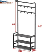 Simple Houseware Coat Rack with Storage Shelf, Freestanding Hall Tree with Hooks for Entryway, Bedroom, Office, Black Metal Clothes Hanger Stand for Coats, Hats, Jackets, Bags - Black