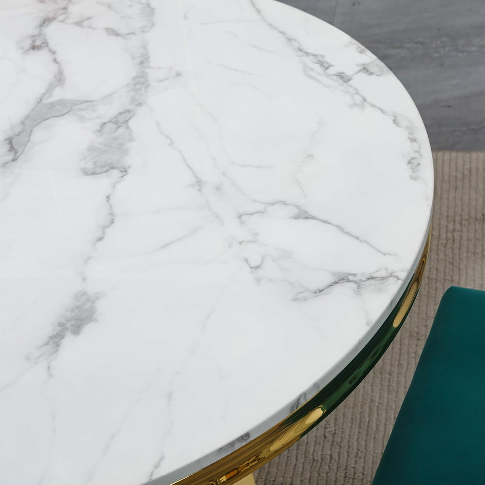 Henf Luxury Round Dining Table for 4-6 White Gold 45" Faux Marble Kitche...