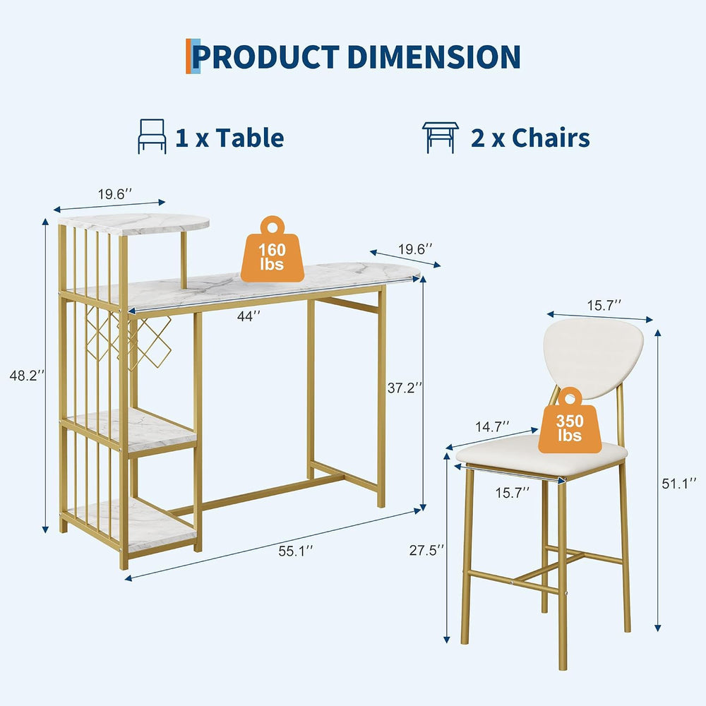 Garvee Dining Table Set for 2, 3-Piece Expandable Bar Table and Chairs Set | ...