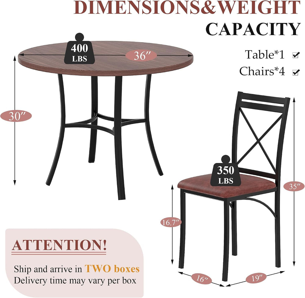 VECELO 5 Piece Dining Table Set for 4, Wood Grain Dinette with Chairs for Kit...
