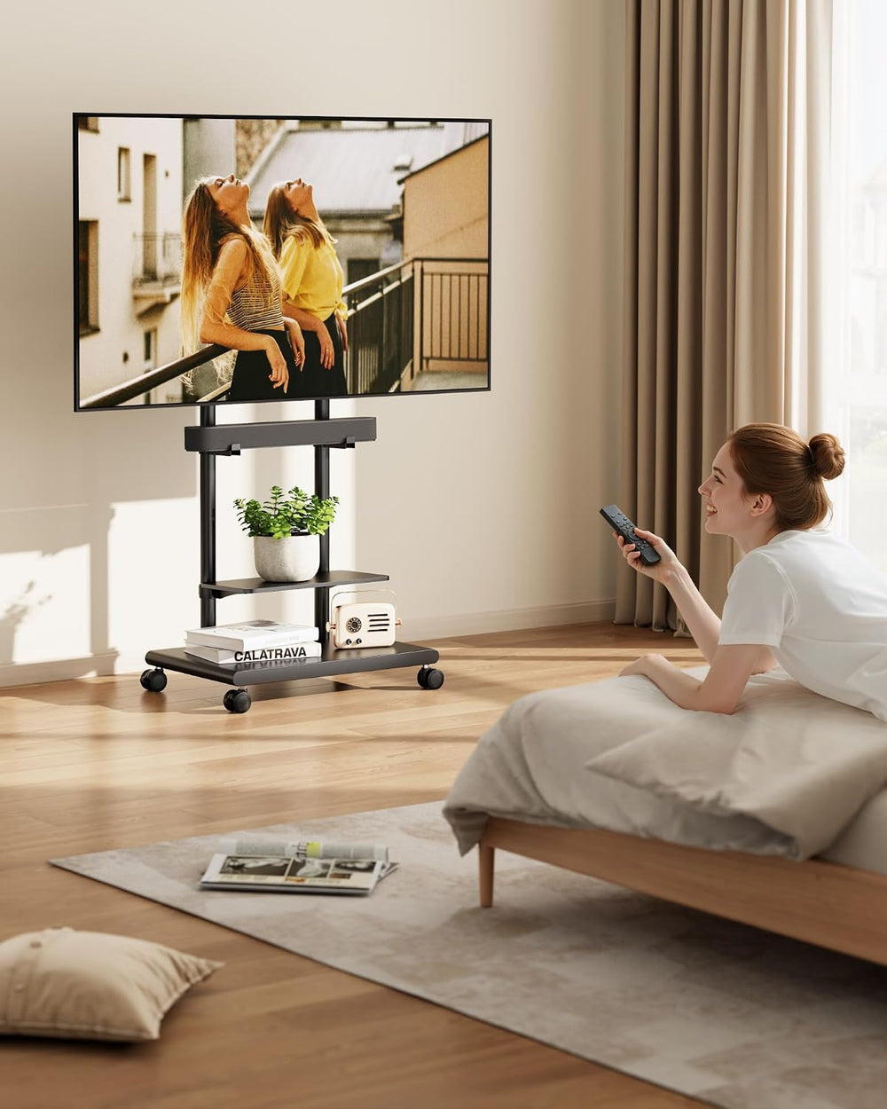 Rolling TV Stand with Soundbar Mount for 37-75inch TVs up to 154lbs | Swivel&...