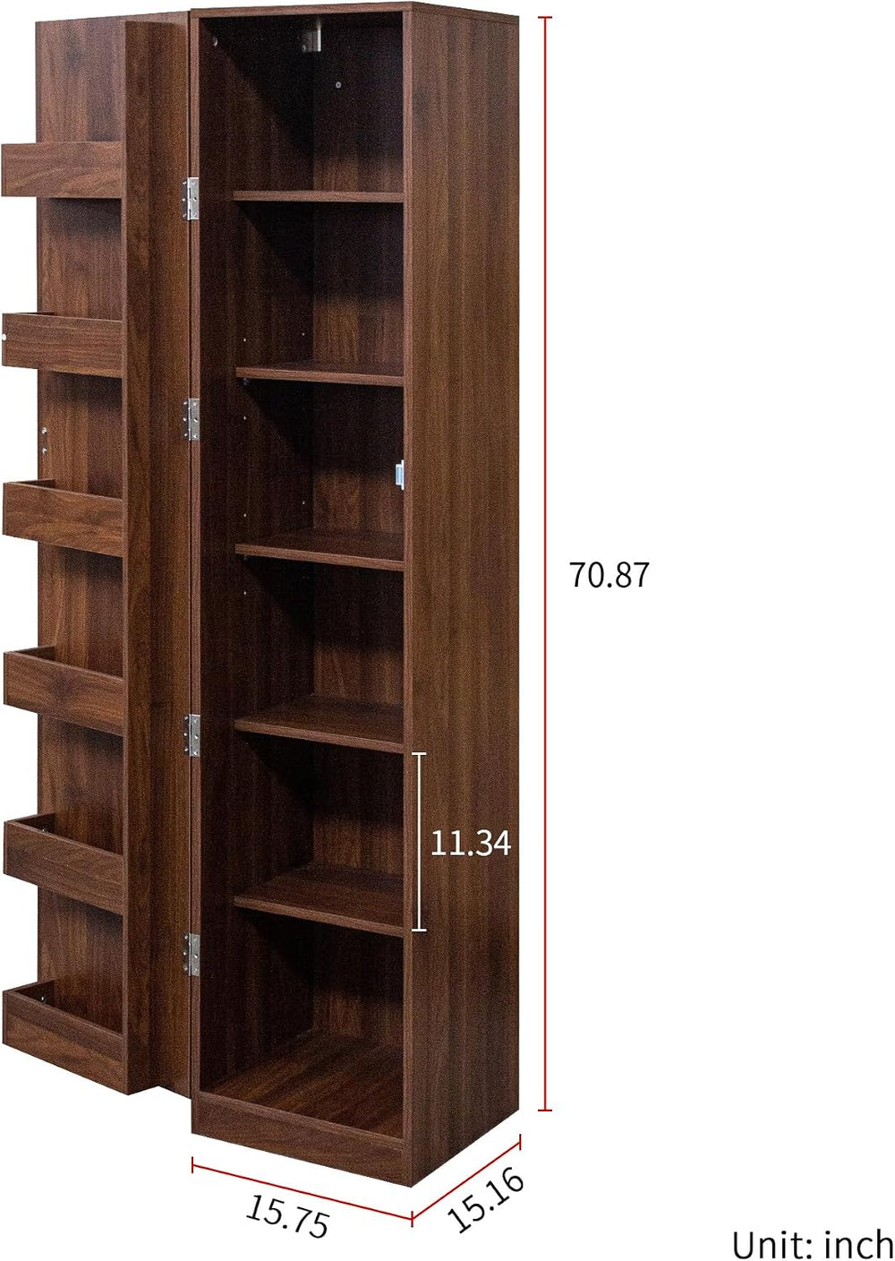 70" Tall Slim Pantry Cabinet with Side Racks & Adjustable Shelves (W...