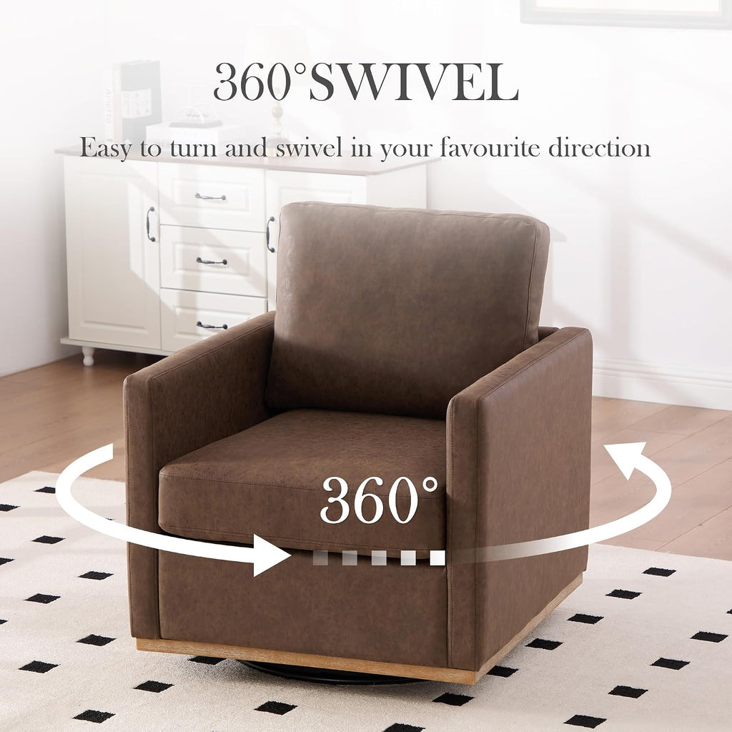 Aoiy & Wifon 30.7" W Swivel Accent Chair, Mid Century Modern Swivel Chair for Living Room, Comfy Small Accent Chair, PU Leather, Coffee