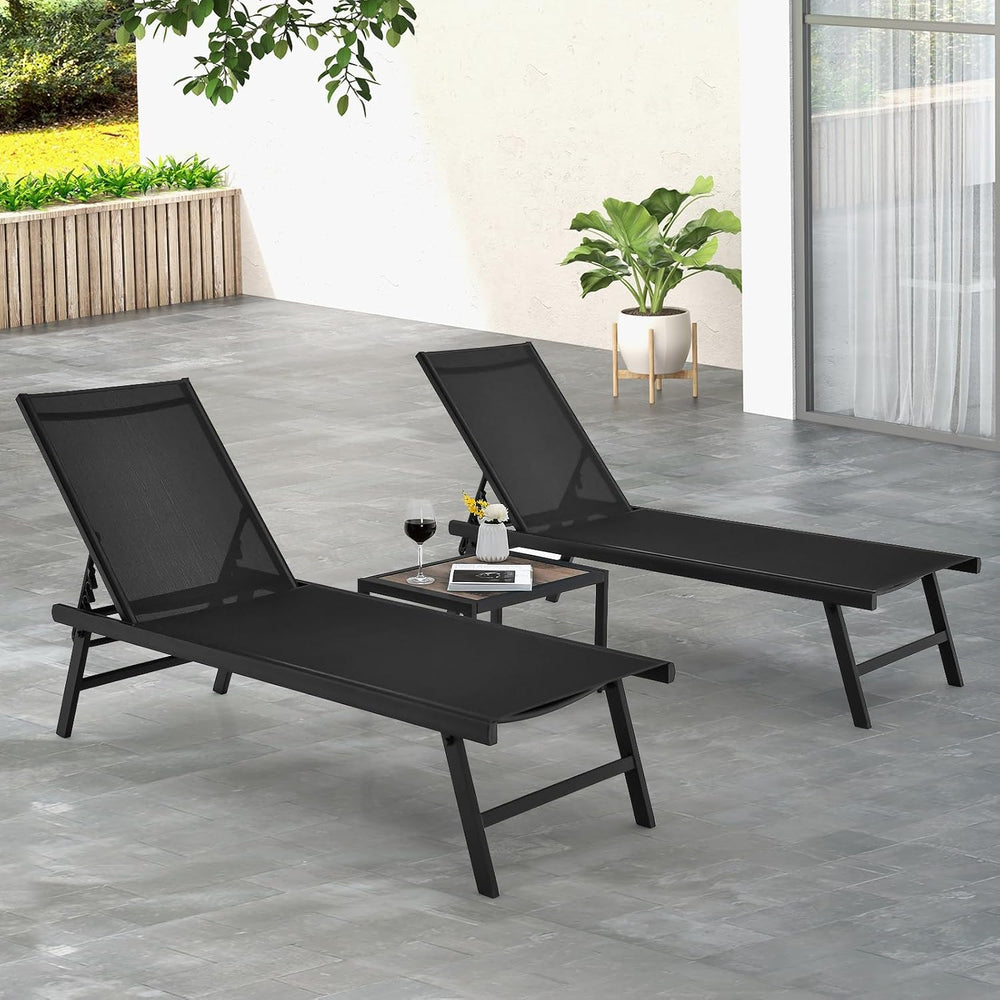 Tangkula 3 Piece Patio Chaise Lounge Set, Aluminum Patio Recliner with Coffee...