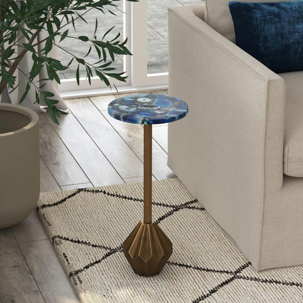 East at Main Blue Agate Drink Table, Small Round Pedestal Side Table | 10-inc...