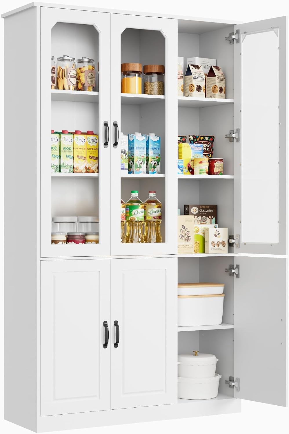 White Kitchen Pantry Cabinet, 78.7" Tall China Cabinet with Glass Doors ...