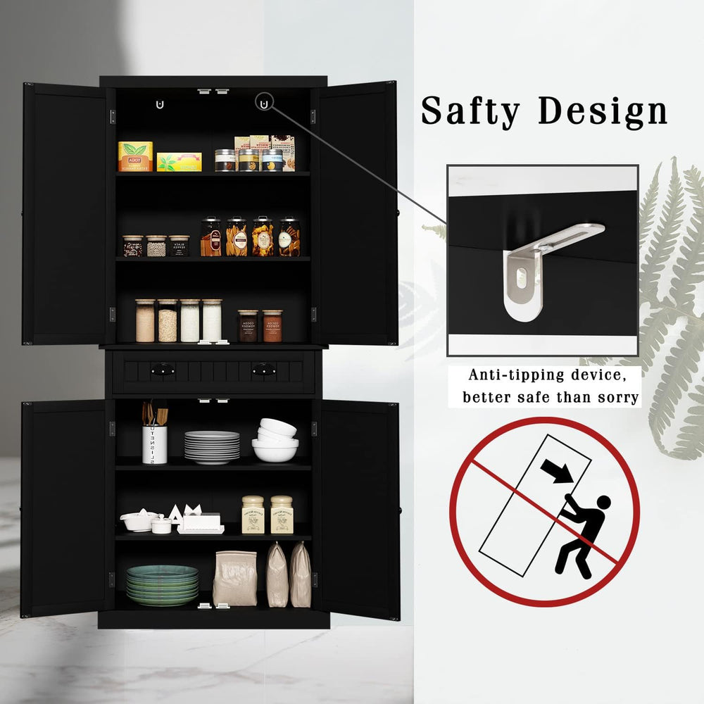 HLR 72" Kitchen Pantry Storage Cabinet, Freestanding Larder Cupboard wit...