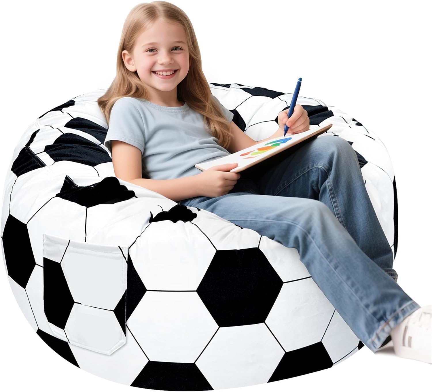 Jorbest Soccer Bean Bag Chair for Kids and Teens, Memory Foam Bean Bag Chairs with Washable Velvet Cover, Soccer Bean Bag Sofa for Lounging, Gaming, Reading, Sports Room Decor, X-Large 30" W x 18" H