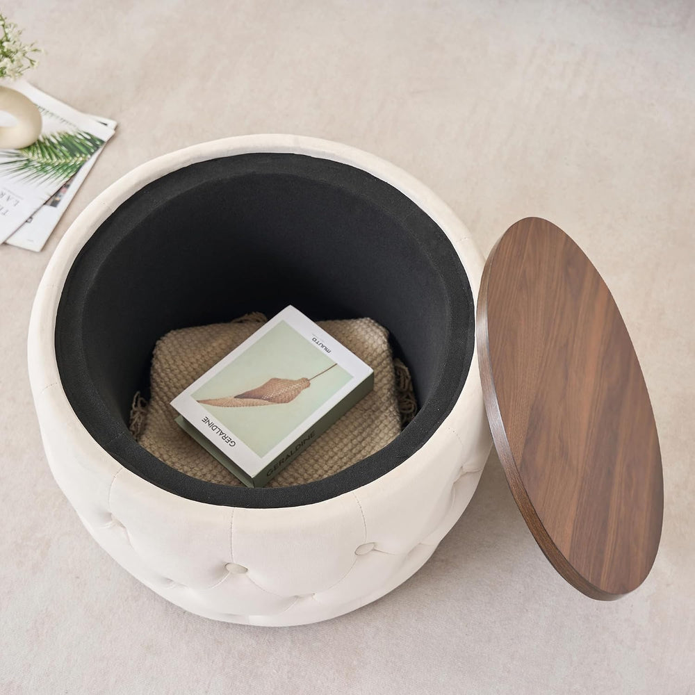 KEIKI Luxurious Velvet Nesting Ottomans of 2, 4-in-1 Round Storage Foot Stool...