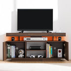 HOMMPA LED TV Stand for 55/50/43/40/32 inch TV - Modern Entertainment Center with Power Outlets, Gaming Console Cabinet with Storage Media Table and LED Lights for Living Room - Walnut