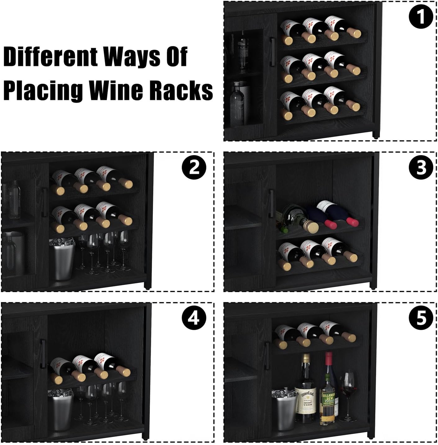 GAOMON Coffee Wine Bar Cabinet with Storage and Detachable Rack | Farmhouse Sideboard and Buffet Cabinet with Glass Holder and Mesh Door, Liquor Coffee Bar Cupboard, Black