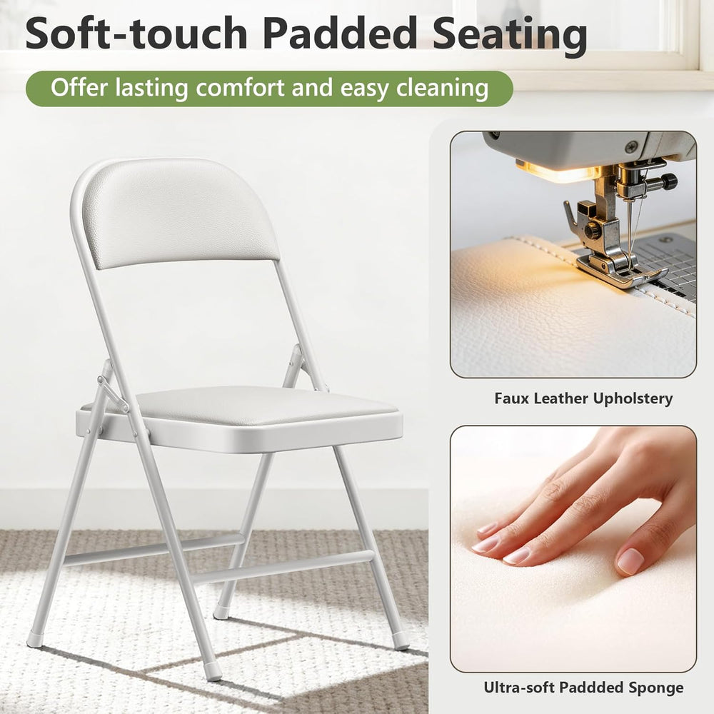 Folding Dining Chairs Set of 4 - Modern PU Leather Folding Chairs with Cushio...