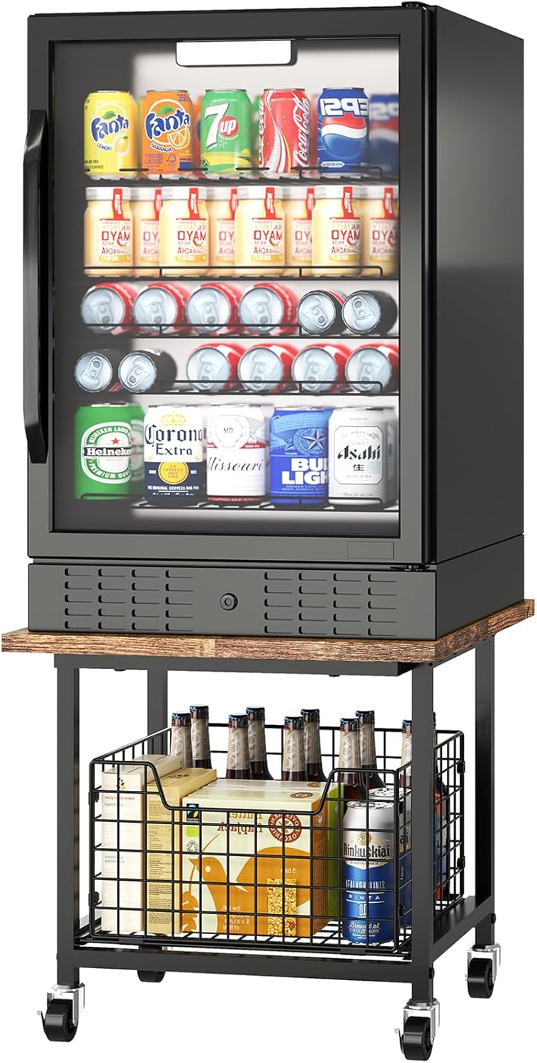 Mini Fridge Stand with Storage, Small Refrigerator Stand with Wheels, Rolling...