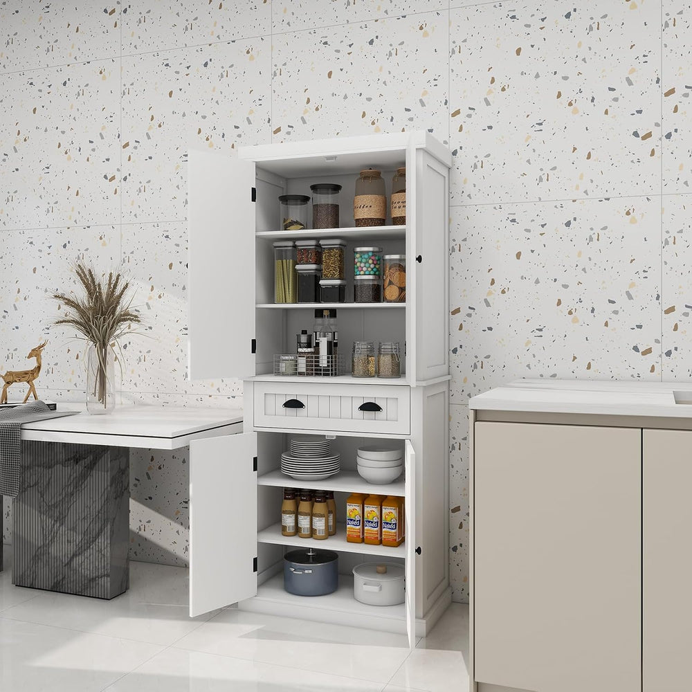 71.61" Kitchen Pantry Cabinet, Tall Storage Cabinet with 4 Doors and 1 D...