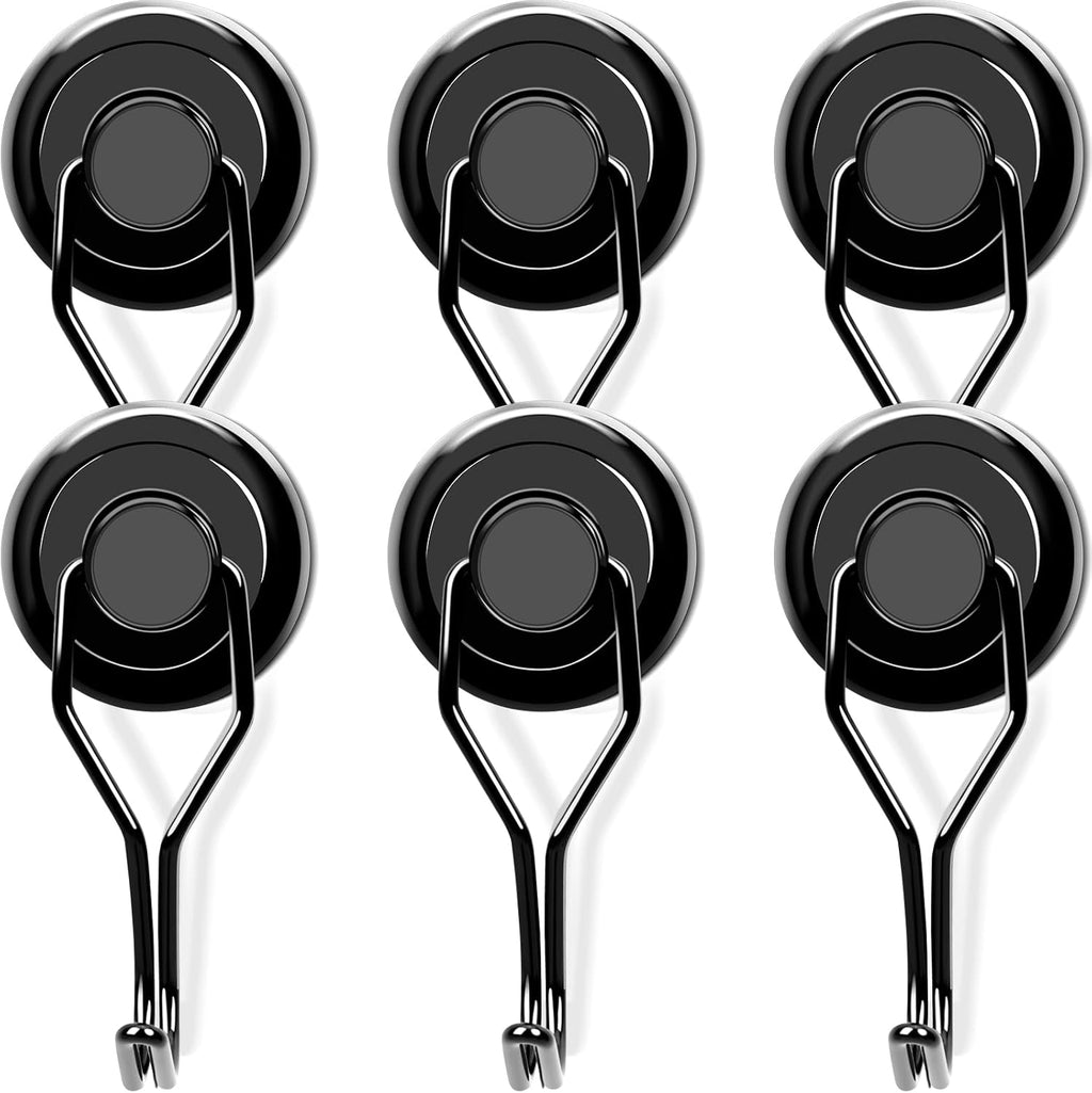 MIKEDE 120 LBS Black Magnetic Hooks, 6 Pack Swivel Swing Magnet Hooks Heavy Duty, Strong Neodymium Magnets Hanger for Hanging, Grill, Cruise Cabins - 32mm(1.26in) in Diameter