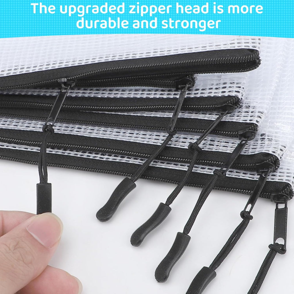 24pcs Mesh Zipper Pouch Bags, A5 9.4 x 6.9 Inches Reusable Zipper Bags Puzzle Storage Organizer Black Multipurpose for Travel Board Games Toys Office Supplies and Classroom Organization