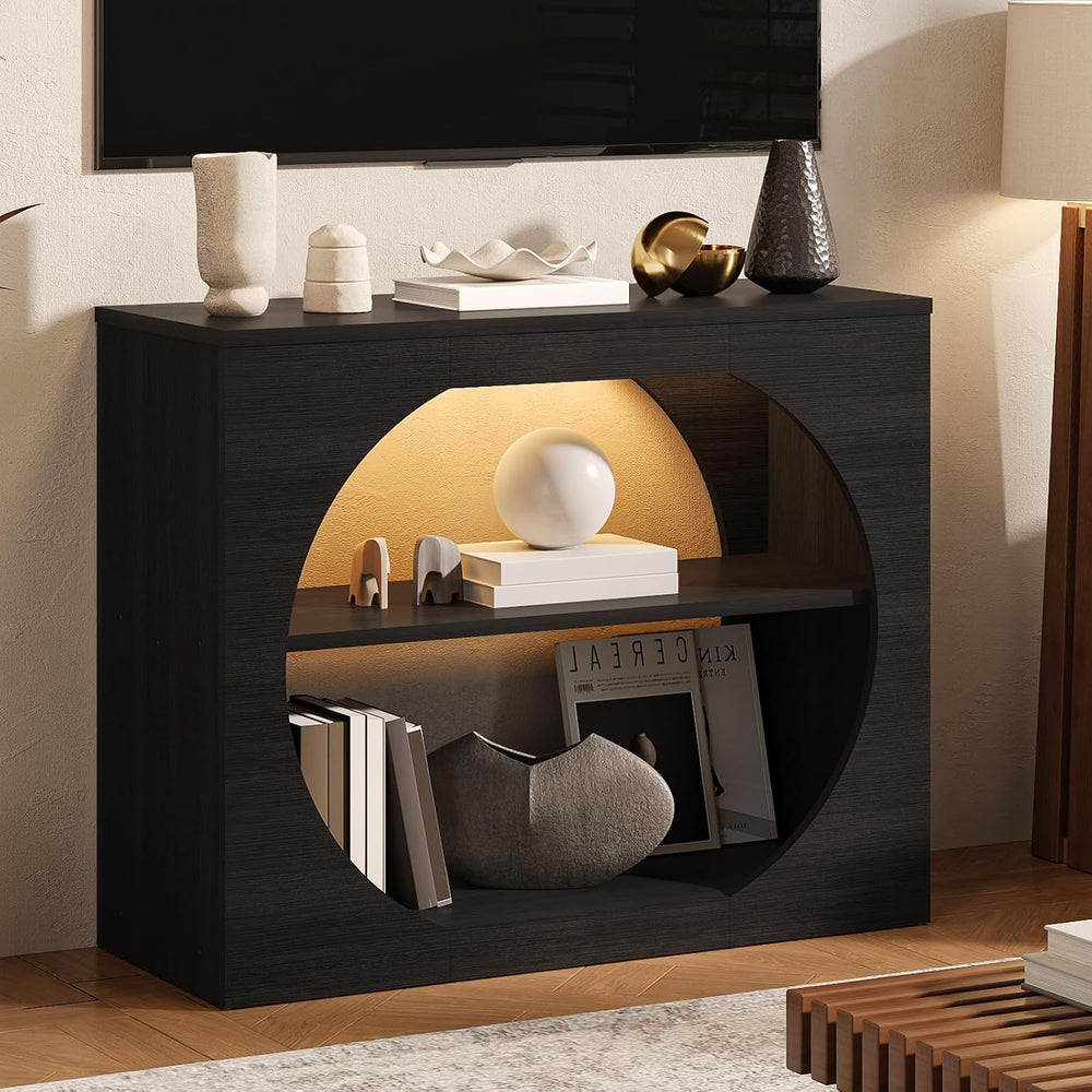 Entryway Table, 39'' Black Console Table with LED Light 3-Tier Modern...