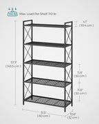 SONGMICS 5-Tier Metal Storage Rack, Shelving Unit with X Side Frames, Dense Mesh, 12.6 x 31.5 x 57.3 Inches, for Entryway, Kitchen, Living Room, Bathroom, Industrial Style, Ink Black UBSC185B01