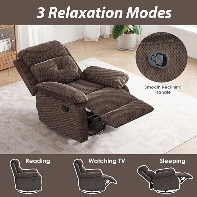 Swivel Rocker Recliner with 360 Degree Swivel, Small Recliners with 30 Degree, 90-150 Degree Angle, Lift Chair for Home Theater Seating, Adults, Living Room, Bedroom, Nursery, Coffee