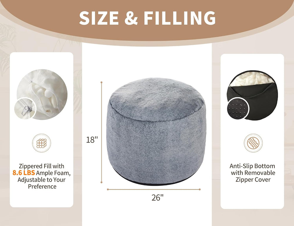 WSOFRLAC Ottoman Foot Rest,Large Round Ottomans Pouf Couch,Dark Gray26x18in |...