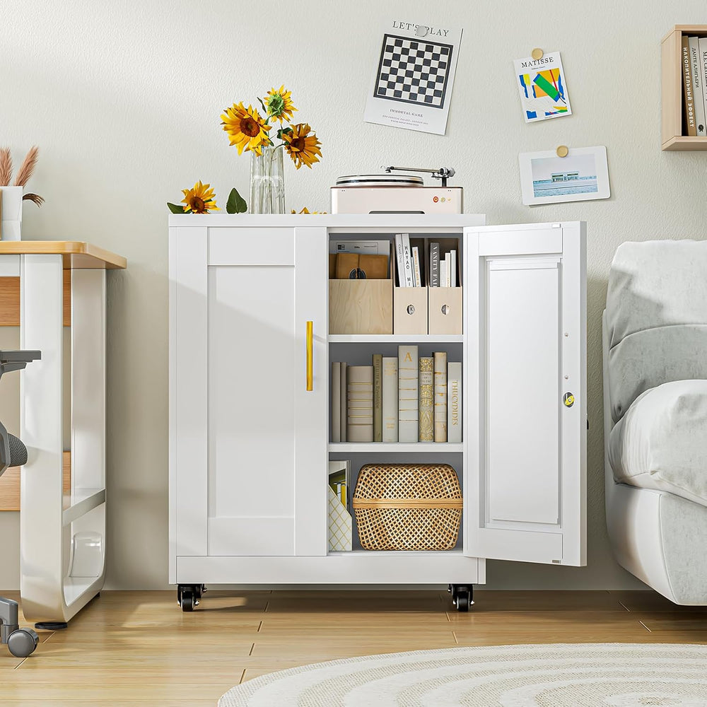 Metal Storage Cabinet with Wheels, 36" Tall Locking Storage Cabinet with...