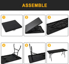 70.8" W X 29" D X 29" H - 6 ft Black Folding Table Heavy Duty Portable, Plastic Folding Utility Folding Table for Camping, Picnics & Parties