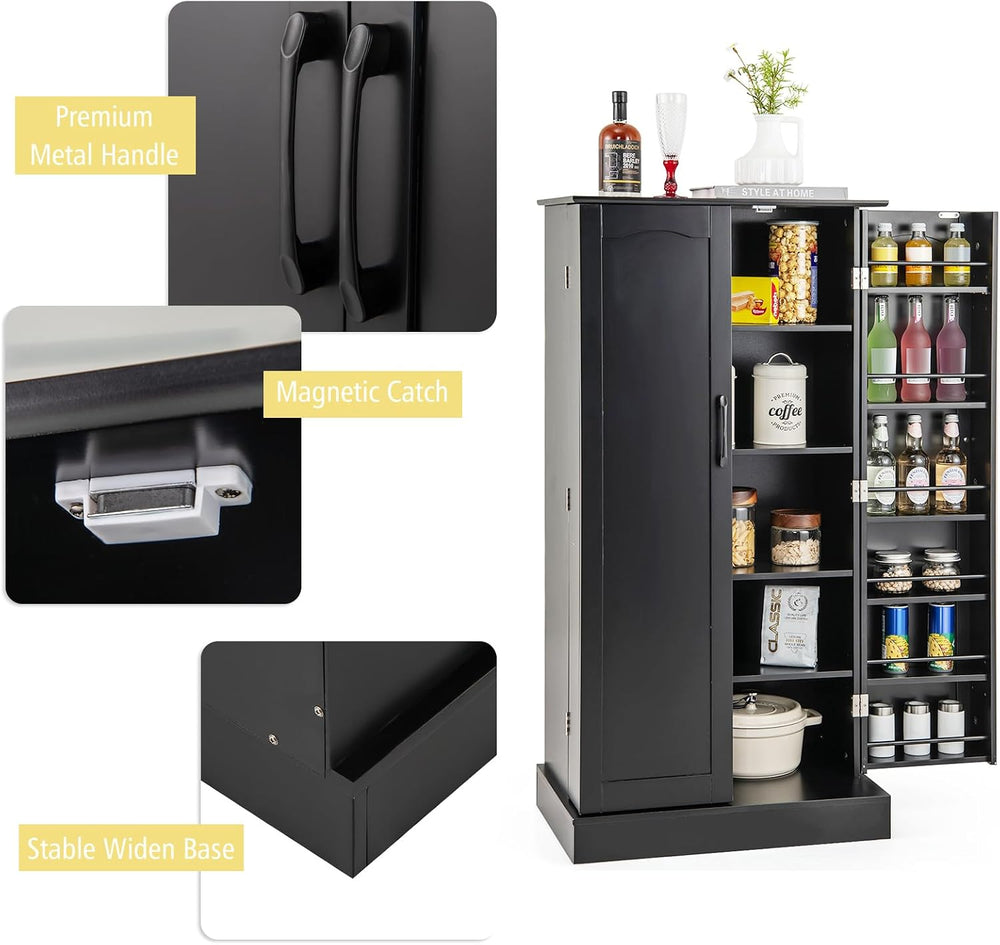 GiantexUK Kitchen Cupboard, Wooden Buffet Pantry Cabinet with 17 Shelves and ...