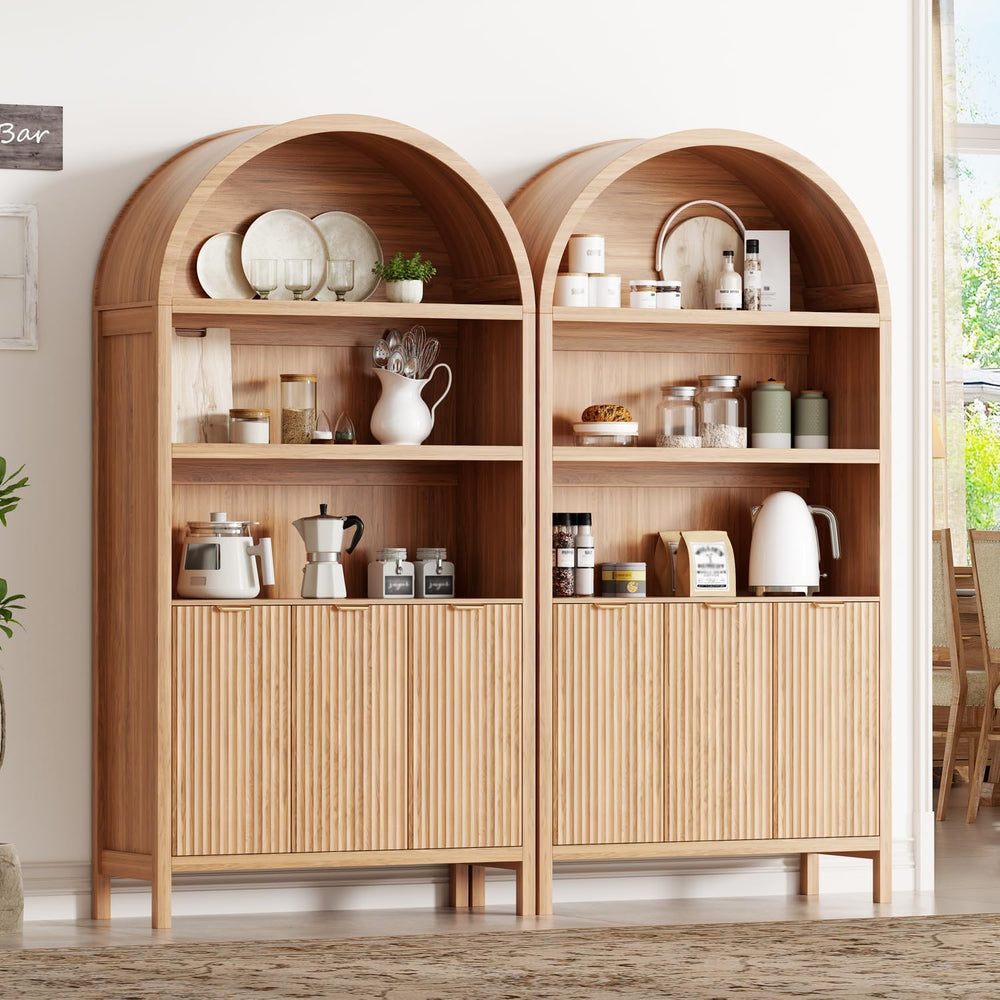Ieejdn 71.34" Tall Arched Kitchen Pantry,Modern Fluted Wood Storage Cabi...