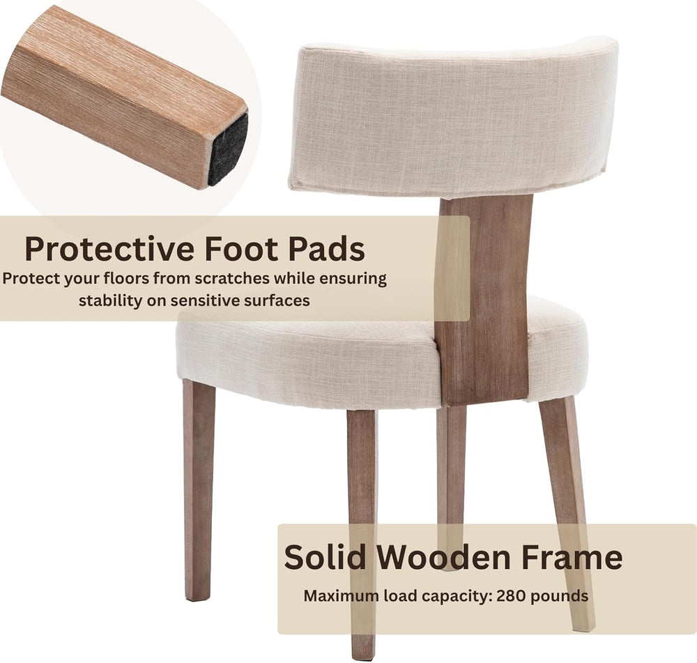 Modern Upholstered Dining Chairs Set of 6, Curved Mid Back, Farmhouse Beige L...
