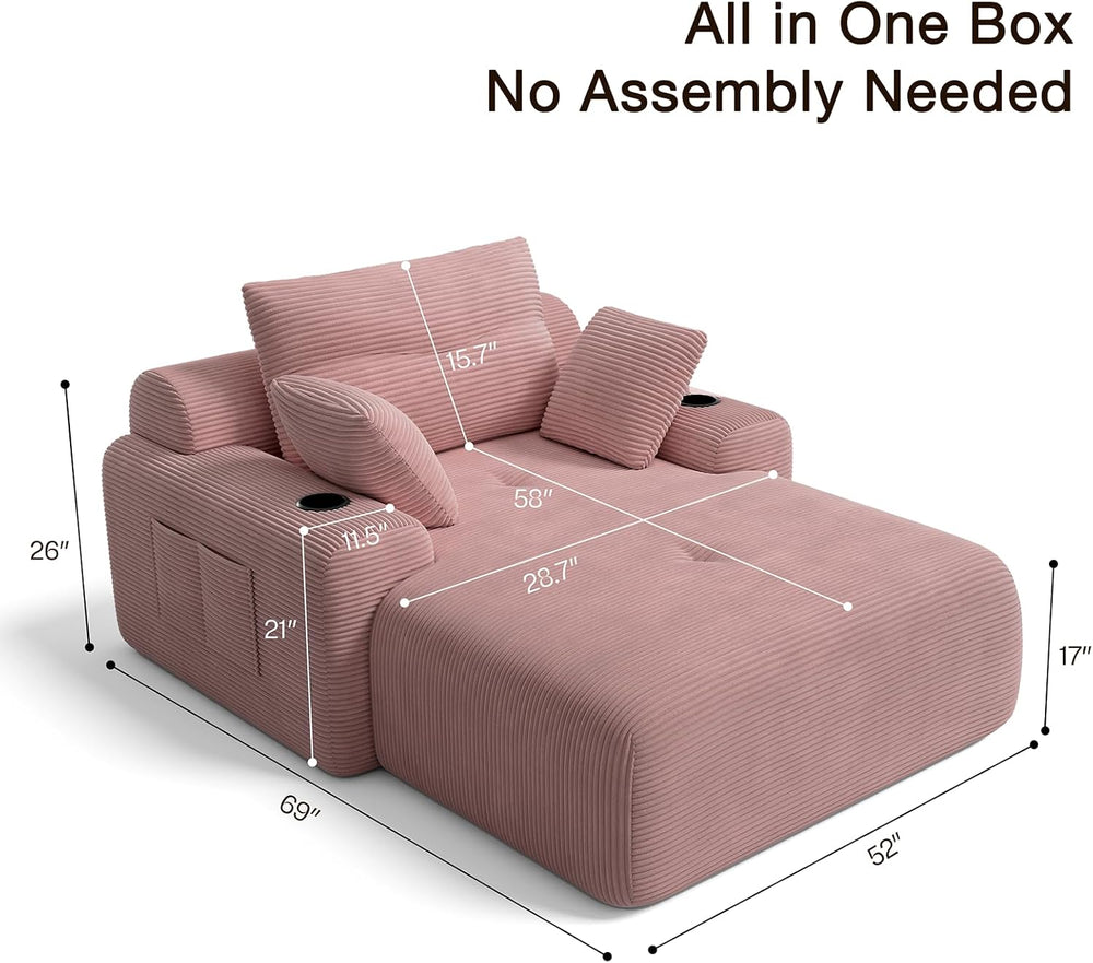 69” Oversized Chaise Lounge Chair Indoor, Soft Floor Chaise Lounge Reading Ch...