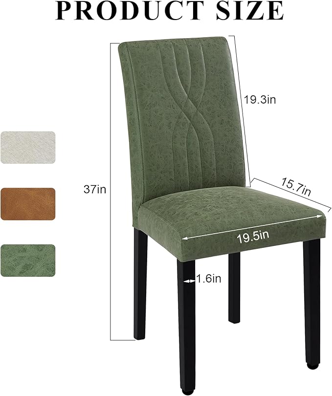 VECELO Upholstered Dining Chairs Set of 2, Modern PU Leather and Solid Wood Legs & High Back for Kitchen/Living Room- Green