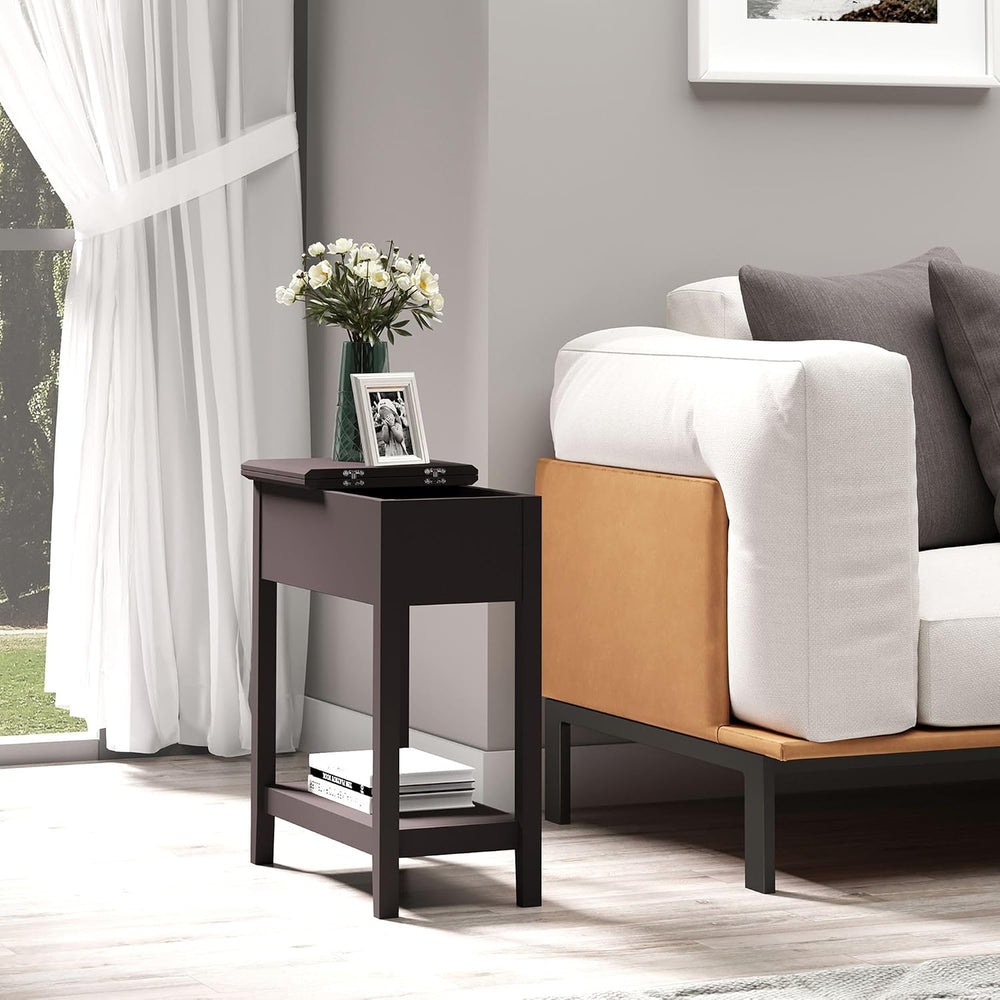 Hinge Cabinet End Table 24x18x30 possessing Bottom Shelf Durable Base Coffee ...