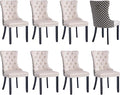 Modern Dining Chairs Set of 8, Tufted Upholstered Dining Chair with Solid Wood Legs, Two-Tone Velvet Accent Chair, Sillas de Comedor, Comfy Kitchen Chairs (Beige+Pattern, 8Pcs)