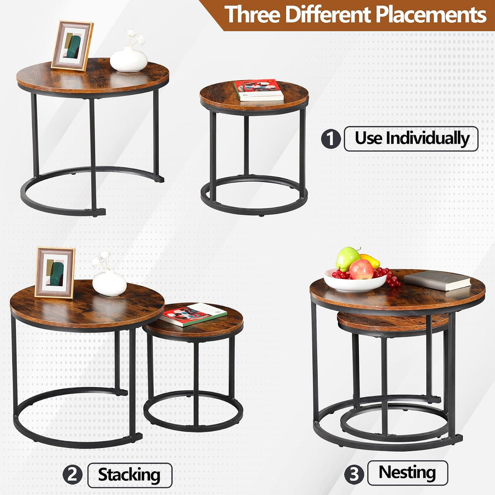 SUPER DEAL Small Round Coffee Tables for Living Room Apartment, Set of 2 Indu...