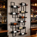 Geometric Wall Mounted Wine Rack, Wall Display Shelf Space Saving, Modern Floating Bottle Organizer for Kitchen, Bar, Living Room