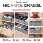Wondersome Drawer Organizer for Clothes - 6-Pack of Underwear, Sock, Bra, Tie and Clothing Divider - Bedroom Shelf/Cabinet Storage Organization - Foldable Closet and Dresser Fabric Organizing Boxes