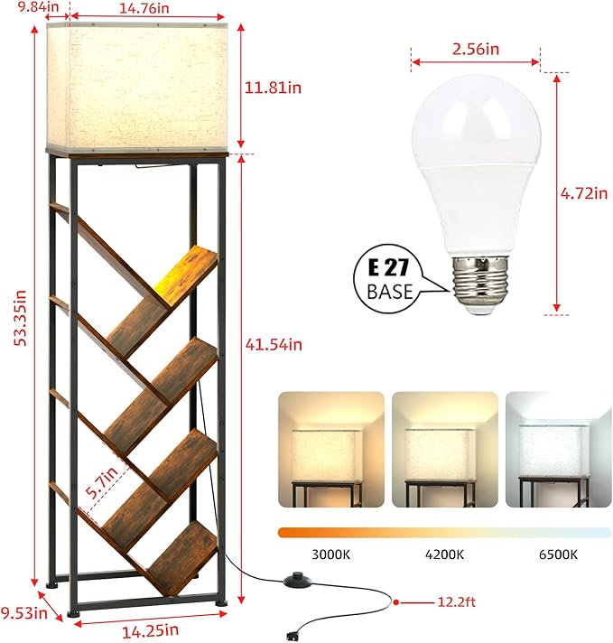 Tree Bookshelf with Light - 8 Tier Floor Standing Tree Bookshelf for Hardcove...