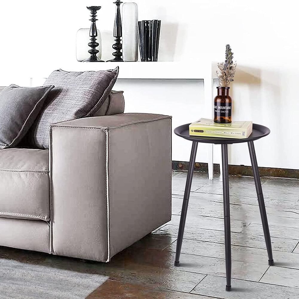 Black Small Round Table for the Living Room，Lndoor Plant Suppor，All Matte Bla...