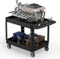 Heavy Duty Utility Rolling Tool Cart, 550 lbs Capacity Plastic Rolling Carts with 360°Swivel Wheels, 40 x 25 Inch Service Cart, 2 Shelf Work Cart for Warehouse,Garage, Cleaning, Black