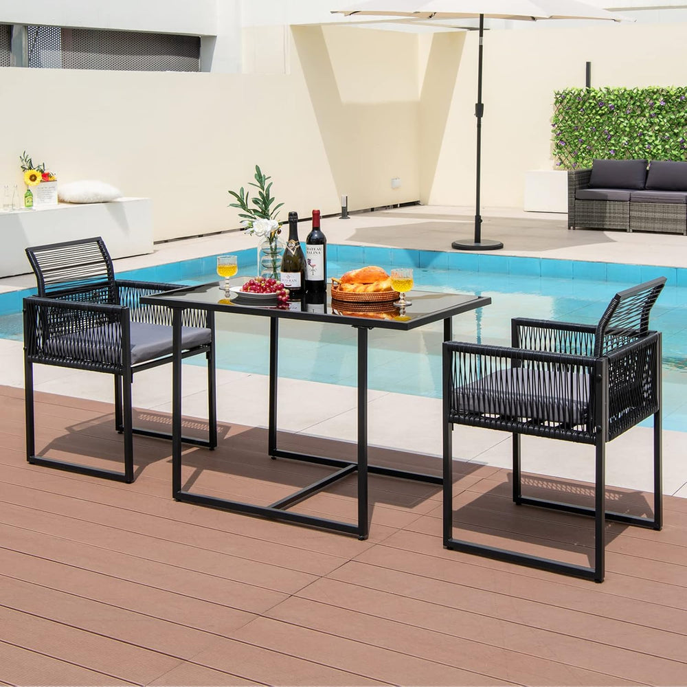 DORTALA Wicker Outdoor Bistro Set 3 Piece, Small Patio Furniture Dining Set w...