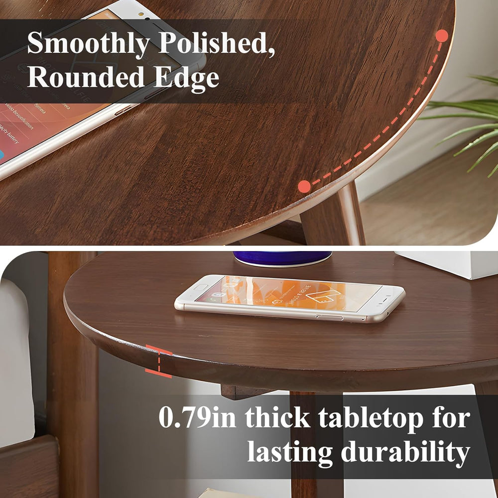 Side Table, 2-Tier Round End Tables Living Room, Mid Century Modern Side Tabl...