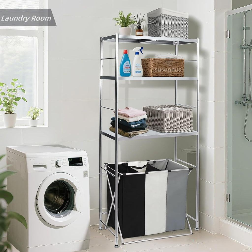susunnus Stainless Steel Shelf,Kitchen Storage Shelves,Microwave and Mini Fridge Shelf,Laundry Machine Rack,Adjustable Height,Open Lower Tier,Laundry Room, Repository (3tier(31.5 * 15.7 * 66.1in))