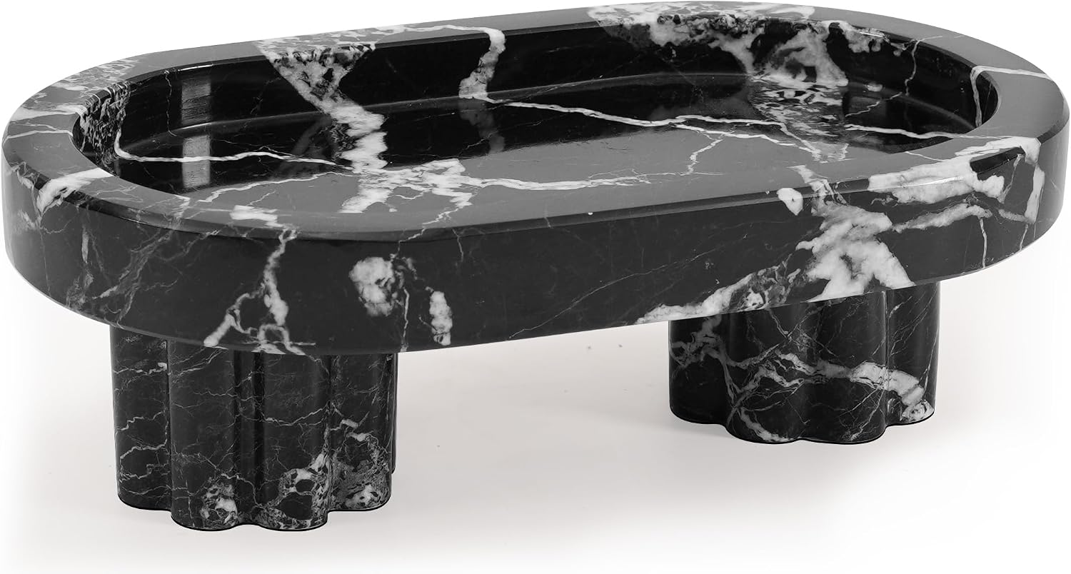 Radicaln Marble Tray with Feet 10" Decorative Bathroom Vanity Tray | decorative tray, Black Handmade Natural Stone, Marble Oval Tray, Pedestal Tray, Elegant Home Decor