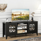 Giantex Farmhouse TV Stand for TVs up to 65", Entertainment Center with 4 Adjustable Storage Shelves & Tempered Glass Doors, Modern TV Console Table for Bedroom, Living Room