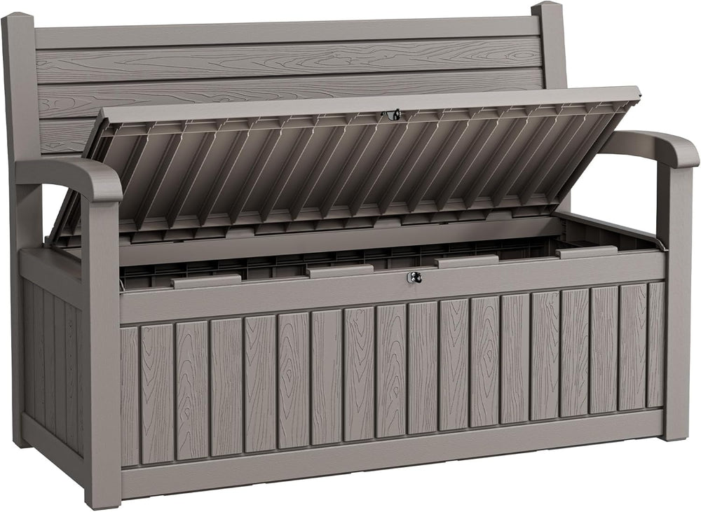 80 Gallon Lockable Deck Bench with Storage, Resin Stripes Outdoor Storage Box...