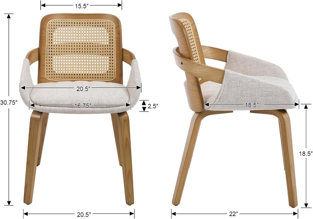 DUOMAY Modern Linen Dining Chairs Set of 2, Rattan Dining Room Chairs | with ...