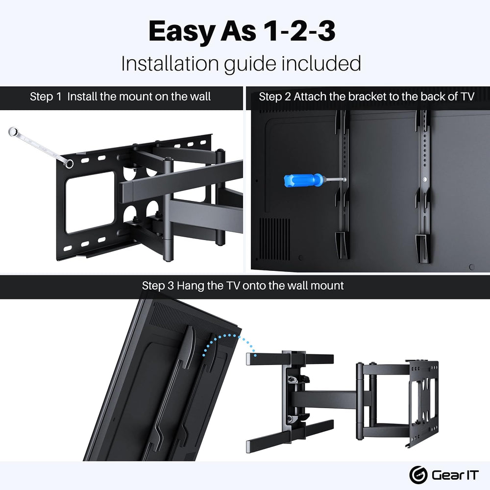 GEARit TV Wall Mount/Monitor (TVs 37 to 80 inch) Up to 132lbs - Full Motion S...
